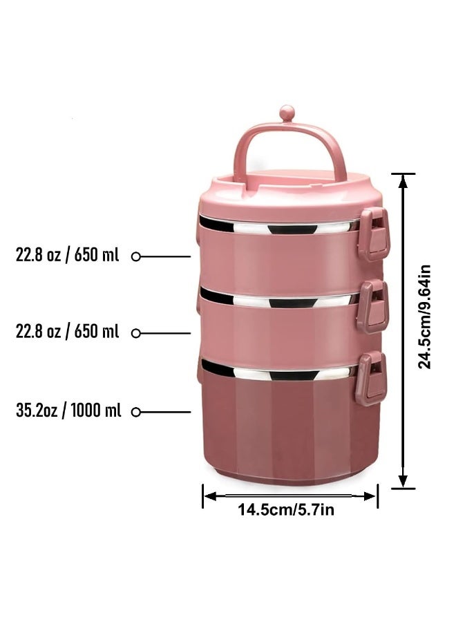 SANQIAHOME 3 Tier Stackable Stainless Steel Lunch Box Sealed(pink, 3 layers) with spoon and fork - Image 3